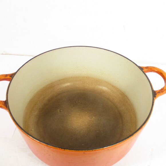 VTG Le Creuset France “E” 4.5 Qt Ribbed Flame Orange Enameled Dutch Oven Pot Lid - Picture 6 of 11